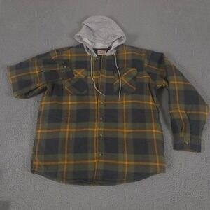 Wrangler Authentics Jacket Mens XL Plaid Quilted Lined Flannel Hooded Shacket